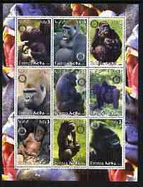 Eritrea 2003 Gorillas perf sheetlet containing set of 9 values each with Rotary Logo unmounted mint