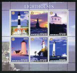 Benin 2003 Lighthouses #3 perf sheetlet containing 6 values each with Rotary Logo, unmounted mint