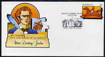 Australia 1983 Birth Anniversary of Adam Lindsay Gordon (Horseman & Poet) 30c postal stationery envelope with special illustrated first day cancellation