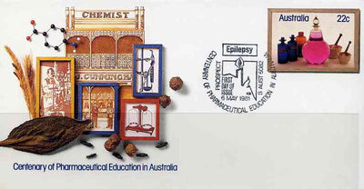 Australia 1981 Centenary of Pharmaceutical Education 22c postal stationery envelope with special illustrated 'Epilepsy' cancellation