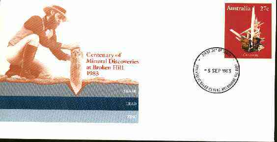 Australia 1983 Centenary of Mineral Discoveries 27c postal stationery envelope with first day cancellation