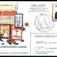 Australia 1981 Centenary of Pharmaceutical Education 22c postal stationery envelope with special illustrated 'Epilepsy' cancellation with cachet used as donation receipt