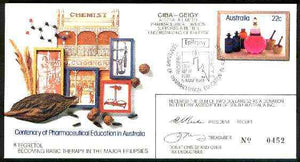 Australia 1981 Centenary of Pharmaceutical Education 22c postal stationery envelope with special illustrated 'Epilepsy' cancellation with cachet used as donation receipt