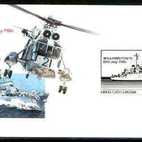 Australia 1986 Royal Australian Navy 75th Anniversary 33c postal stationery envelope with 'HMAS Castlemaine' illustrated first day cancel