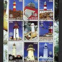 Benin 2003 Lighthouses of Africa & Oceana perf sheetlet containing 9 values each with Rotary Logo fine cto used