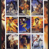 Ivory Coast 2003 Fantasy Art by Julie Bell (Pin-ups) imperf sheet containing 9 values, unmounted mint