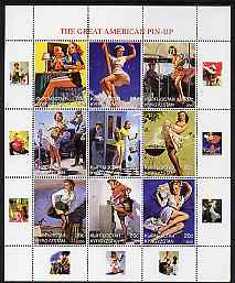 Kyrgyzstan 2000 The Great American Pin-Up perf sheetlet containing set of 9 values unmounted mint