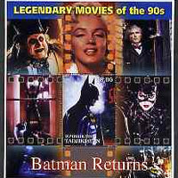 Tadjikistan 2002 Legendary Movies of the '90's - Batman Returns, large perf sheetlet containing 1 value unmounted mint (also shows Marilyn Monroe)