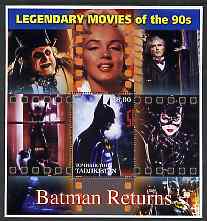 Tadjikistan 2002 Legendary Movies of the '90's - Batman Returns, large perf sheetlet containing 1 value unmounted mint (also shows Marilyn Monroe)