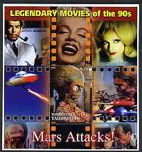 Tadjikistan 2002 Legendary Movies of the '90's - Mars Attacks, large perf sheetlet containing 1 value unmounted mint (also shows Marilyn Monroe) unmounted mint