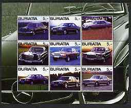 Buriatia Republic 2003 Mercedes Cars perf sheetlet containing set of 9 values unmounted mint