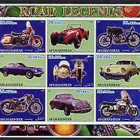 Afghanistan 2001 Road Legends imperf sheetlet containing set of 9 values unmounted mint (5 Motorcycles & 4 cars)