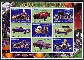 Afghanistan 2001 Road Legends imperf sheetlet containing set of 9 values unmounted mint (5 Motorcycles & 4 cars)