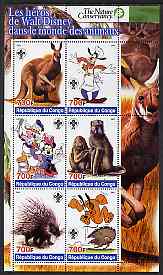 Congo 2005 The Nature Conservancy,Walt Disney Characters & Animals #1 perf sheetlet containing 6 values each with Scout Logo unmounted mint