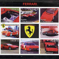 Turkmenistan 1999 Ferrari imperf sheetlet containing set of 8 values plus label unmounted mint