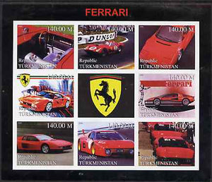 Turkmenistan 1999 Ferrari imperf sheetlet containing set of 8 values plus label unmounted mint