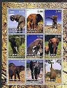 Tadjikistan 2001 Elephants perf sheetlet containing 9 values,each with Rotary Logo, unmounted mint