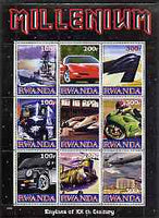 Rwanda 1999 Millennium - Engines of the 20th Century perf sheetlet containing 9 values unmounted mint