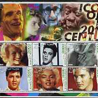 Somalia 2001 Icons of the 20th Century #01 - Elvis & Marilyn perf sheetlet containing 6 values with Churchill, Queen Mother, Luther King & Satchmo in background fine cto used