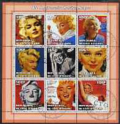 Ivory Coast 2002 Marilyn Monroe 40th Death Anniversary #3 perf sheetlet containing 9 values fine cto used
