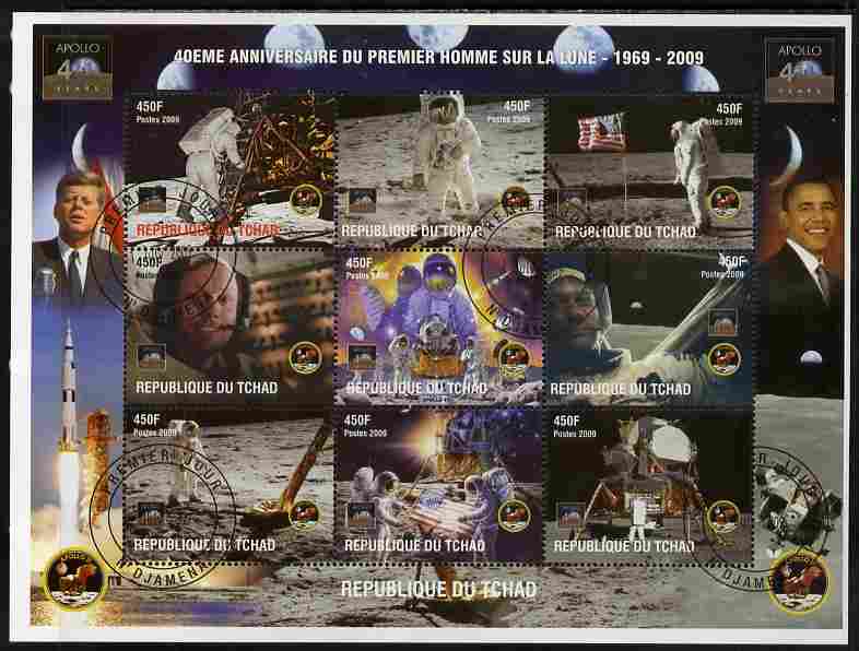 Chad 2009 40th Anniversary of Moon Landing perf sheetlet containing 9 values cto used