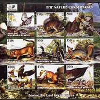 Benin 2003 The Nature Conservancy imperf sheetlet containing set of 9 values (Birds & Animals by John Audubon) unmounted mint