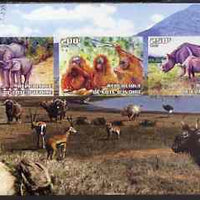 Ivory Coast 2003 The Nature Conservancy imperf sheetlet containing set of 3 values (Elephants, Apes & Rhinos) unmounted mint