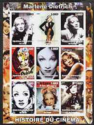 Congo 2003 History of the Cinema #02 imperf sheetlet containing 9 values unmounted mint (Showing Marlene Dietrich)