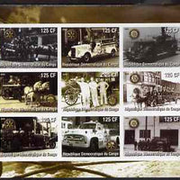 Congo 2003 Old Fire Engines imperf sheetlet containing 9 values each with Rotary Logo, unmounted mint