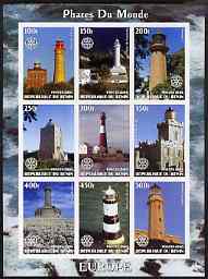 Benin 2003 Lighthouses of Europe imperf sheetlet containing 9 values each with Rotary Logo unmounted mint