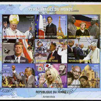 Chad 2009 World Personalities perf sheetlet containing 9 values cto used