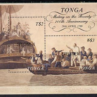 Tonga 1989 Bicentenary of Mutany on Bounty m/sheet opt'd SPECIMEN, as SG MS 1035 unmounted mint