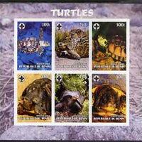 Benin 2003 Turtles #2 imperf sheetlet containing 6 values each with Scouts Logo, unmounted mint