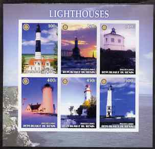 Benin 2003 Lighthouses #3 imperf sheetlet containing 6 values each with Rotary Logo, unmounted mint