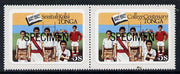 Tonga 1982 Rugby Team 5s se-tenant bi-lingual pair from College Centenary self-adhesive set opt'd SPECIMEN unmounted mint, as SG 825-26