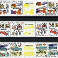 Tonga 1991 Accident Prevention set of 12 opt'd SPECIMEN (se-tenant bi-lingual strips) unmounted mint, as SG 1117-28