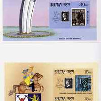 Bhutan 1990 150th Anniversary of Penny Black - Berlin Airlift & Thurn & Taxis Arms imperf m/sheets mounted in Folder entitled 'Your Proofs from the House of Questa', ex Government archives