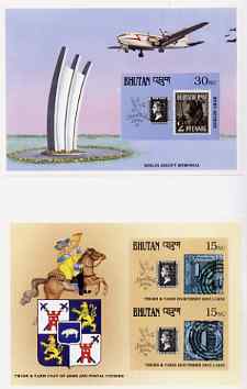 Bhutan 1990 150th Anniversary of Penny Black - Berlin Airlift & Thurn & Taxis Arms imperf m/sheets mounted in Folder entitled 'Your Proofs from the House of Questa', ex Government archives