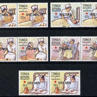 Tonga 1988 Red Cross set of 10 (5 bi-lingual pairs) opt'd SPECIMEN, as SG 1022-31 unmounted mint