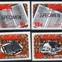 Tonga 1981 Christmas (Book Anniversary) self-adhesive set of 4 opt'd SPECIMEN, as SG 789-92 (blocks or gutter pairs pro rata) unmounted mint