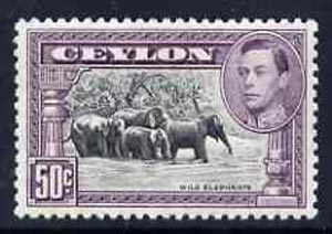 Ceylon 1938-49 KG6 Elephants 50c Perf 12 unmounted mint, SG 394e