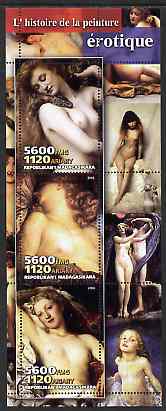 Madagascar 2004 Erotic Paintings #01 perf sheetlet containing 3 values unmounted mint