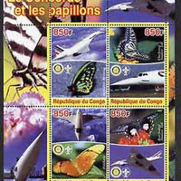 Congo 2005 Concorde & Butterflies perf sheetlet containing 4 values (each with Scout & Rotary Logos) unmounted mint