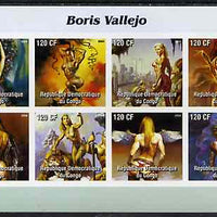 Congo 2004 Fantasy Paintings by Boris Vallejo imperf sheetlet containing 8 values, unmounted mint