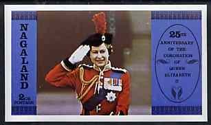 Nagaland 1978 Coronation 25th Anniversary imperf deluxe sheet (Queen Saluting at Trooping the Colour) unmounted mint