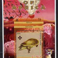 Malawi 2005 Animals of Africa - Turtle perf m/sheet with Scout Logo & Lions in background, unmounted mint