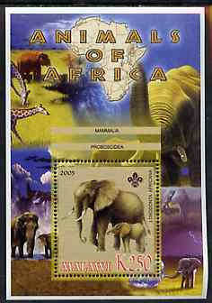 Malawi 2005 Animals of Africa - Elephants perf m/sheet with Scout Logo and Giraffe in background, unmounted mint