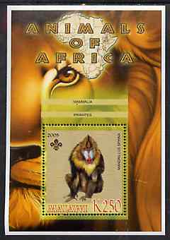 Malawi 2005 Animals of Africa - Mandrill perf m/sheet with Scout Logo, unmounted mint