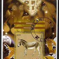 Malawi 2005 Animals of Africa - Horse perf m/sheet with Scout Logo & Lions in background, fine cto used