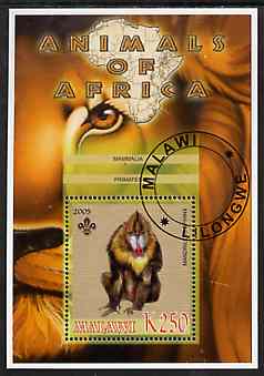 Malawi 2005 Animals of Africa - Mandrill perf m/sheet with Scout Logo, fine cto used